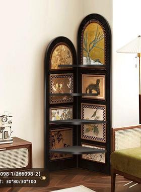 置物架复古客厅墙角发129落件地摆转三角柜中古风沙多层收纳小角