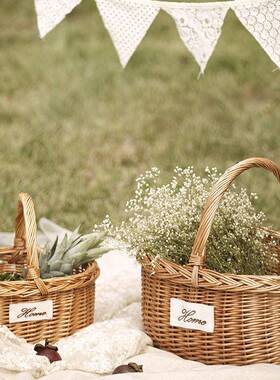纳藤编柳编织野餐手提花JSD8bctb篮水果编采篮摘竹篮子竹编鸡蛋篮