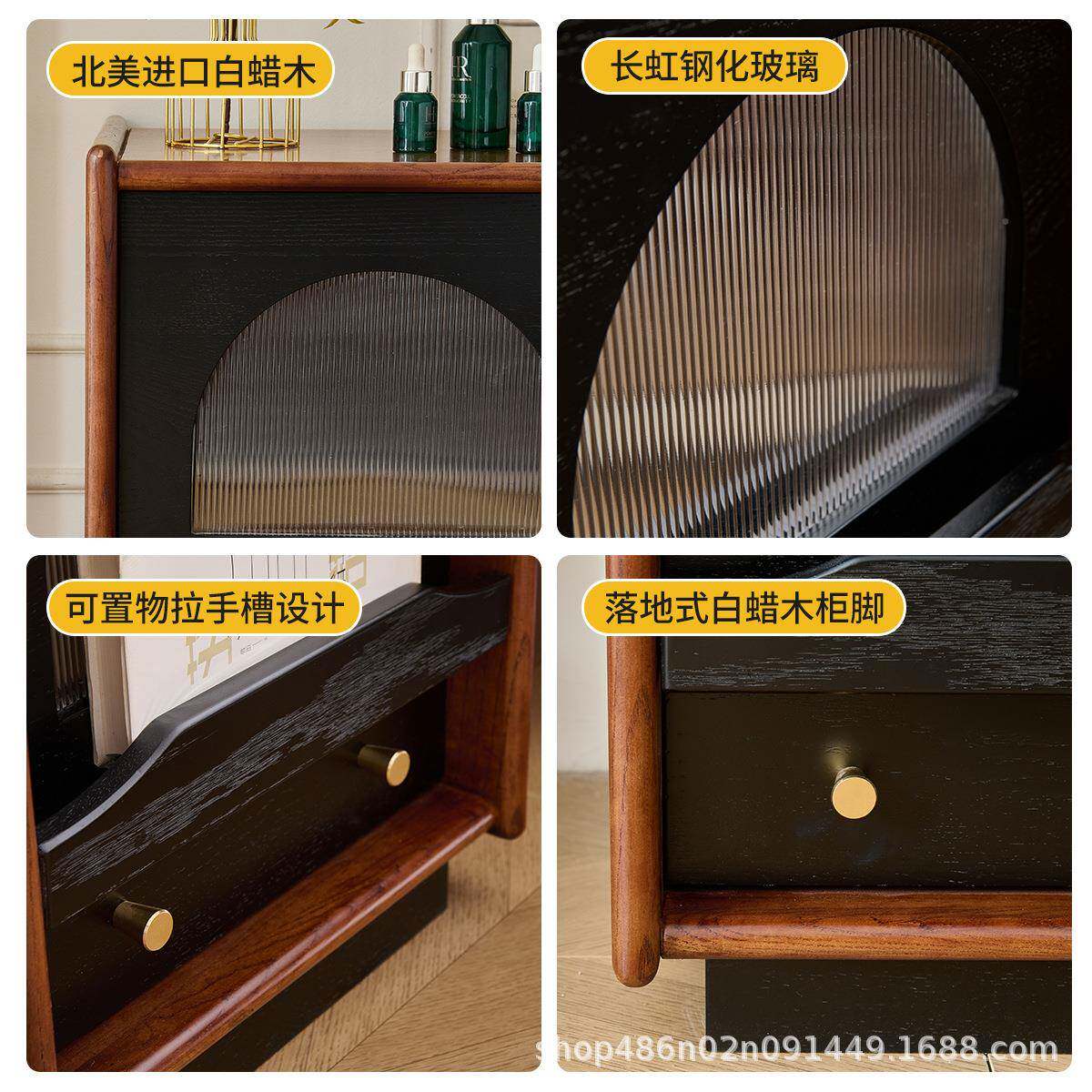 法POR式储复古风白蜡木实木头床柜卧室美式收纳边柜家用小户型物