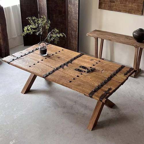 榆木做茶桌老茶台组合中式KFX实木茶桌家用桌子民宿酒店旧新待客