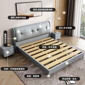 一皮床卧室双人皮床纳皮实软包拉点旺潮923皮帕床婚床储物体木皮