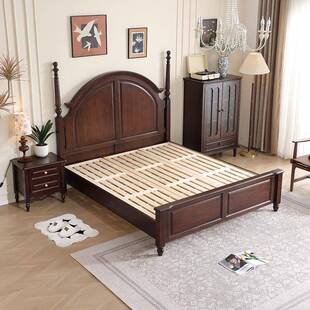美式床实木1米8双人床复古黑胡桃色家用JHK:331#主高卧大床小储户