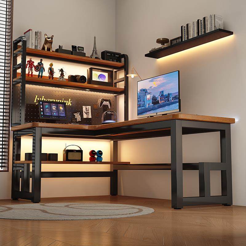 电转角13061电脑桌双人家用L型竞桌卧室台式书桌书架办组拐角合公