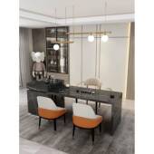 岛台餐桌一I体轻高端多功能家极简光岩亮板用现代简约餐奢桌椅