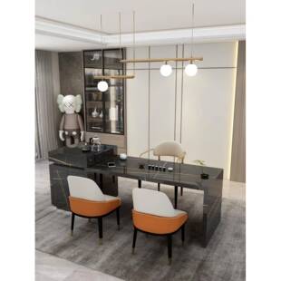 岛台餐桌一I体轻高端多功能家极简光岩亮板用现代简约餐奢桌椅