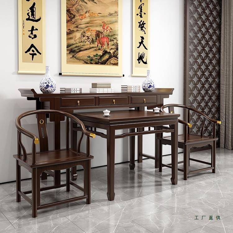 新中式实木神中堂件套家用八仙屋桌农村台堂家具供桌F975TSS6条案