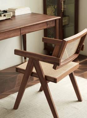 椅6444子坐办公久不累编织坐垫餐椅饮有绑带办公竹编白蜡木实木凳