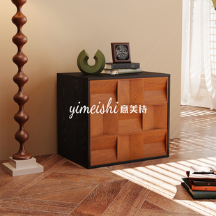 意美诗中古风小户型家用模块组合柜实木多功能斗柜卡门落地电视柜