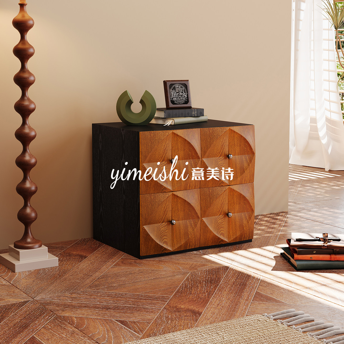 意美诗法式复古实木多功能斗柜中古风家用模块组合卡门落地电视柜