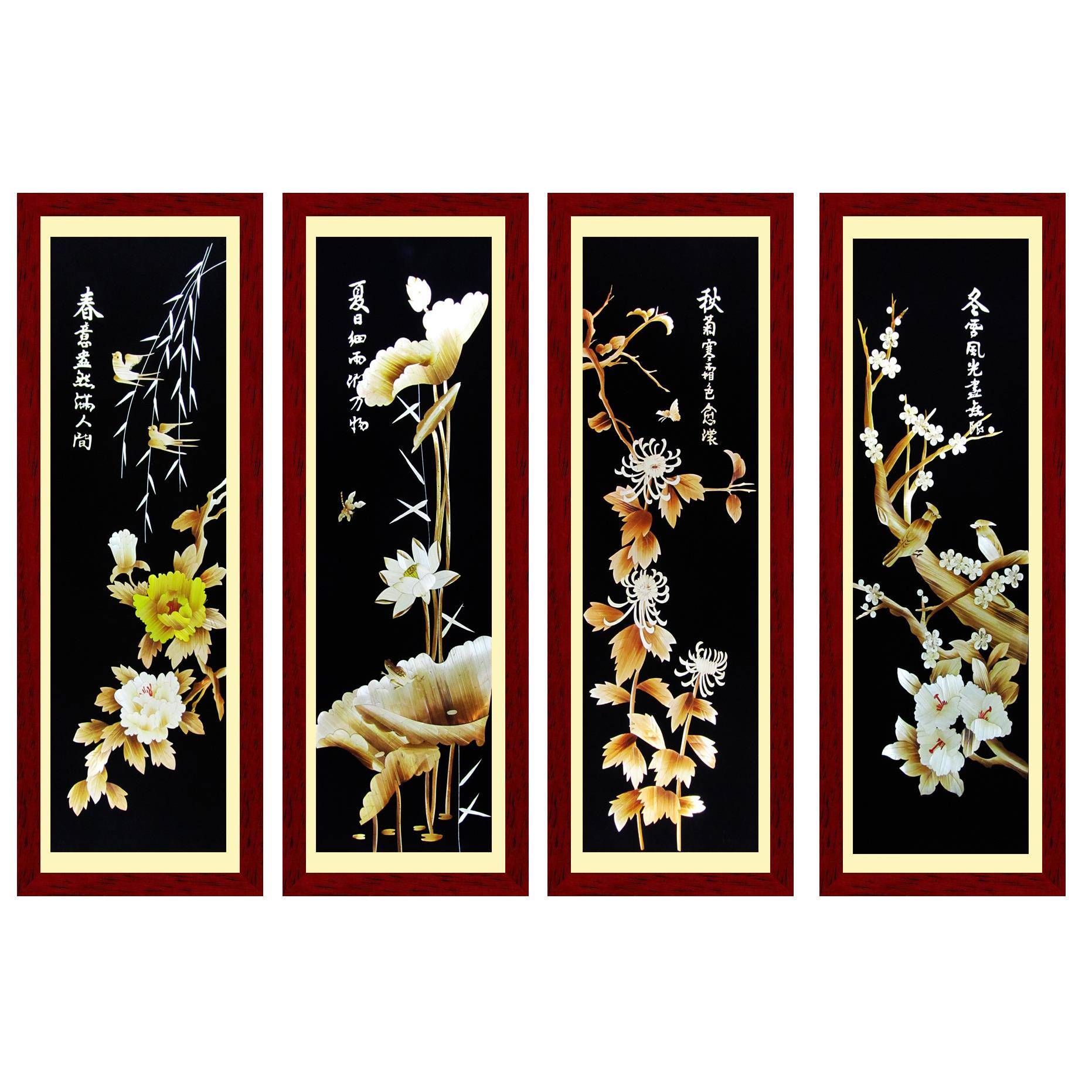 陕西民间手工艺品手工制作四条屏麦秆画现代居家装饰画