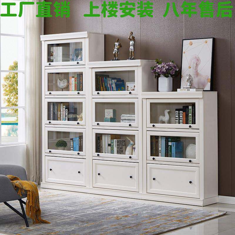 现代玻璃门书橱书柜轻奢展柜储物架收纳衣柜白色组合书架门厅角柜