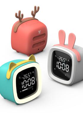 创意萌宠TV闹钟卡通充电led数字儿童电子闹钟家居简约夜灯小闹钟