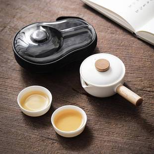 白瓷侧把壶旅行茶具套装 快客杯防烫功夫泡茶器茶壶 一壶二杯便携式