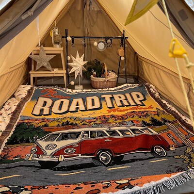 公路旅行休闲毯露营氛围四季通用家居装饰毯涤纶棉毯布置沙发用毯