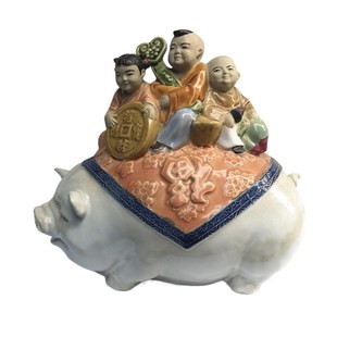 石湾公仔陶瓷家居装饰摆件潘柏林年代生肖猪人物招财童子福星临门