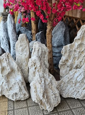 仿真玻璃钢石头景观园林装饰展台店铺庭院创意假山造景装饰摆件