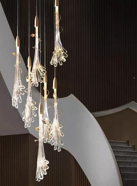 中空挑高旋转楼长吊灯酒店灯梯售楼梯部餐厅吧具台饭店复90074式