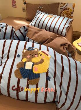 卡棉A类母婴级全加厚磨毛通毛巾绣床上四件NSH25092棉套纯被套三