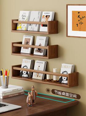 实木墙上架置物架墙32406壁本架志书报展杂示架绘实木一字隔板收