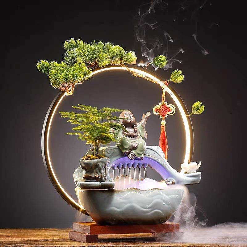 创陶瓷意玻璃流水YEH财摆件喷泉加湿器办鱼缸公室客厅招家居装饰