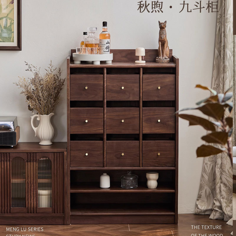 北美黑胡桃中古九斗柜靠墙抽屉柜复古餐边柜沙发边柜储物展示柜