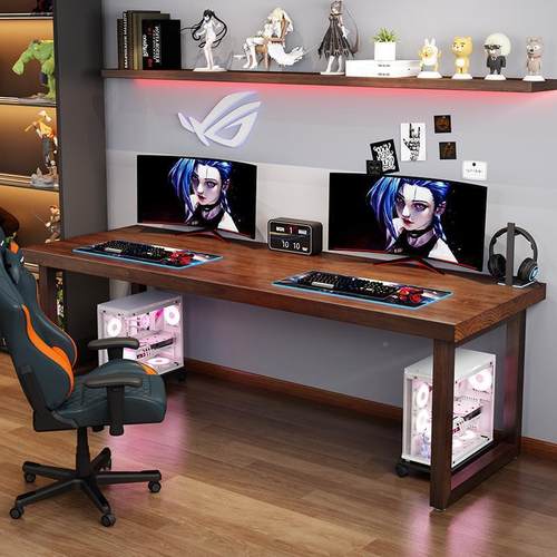 实木板双FCF人电脑桌台式卧室家用公办桌大长书桌作台两大人工电