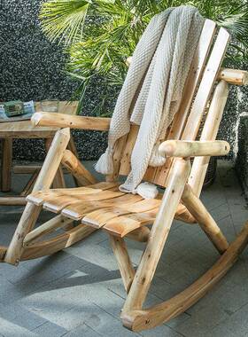 户外庭院阳台闲摇椅ZTO室外露天防腐木靠背椅室复古内休逍遥摇椅