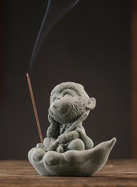 悟创意空生肖猴子齐天大圣青石可爱孙线香香插家居茶桌装砂202305