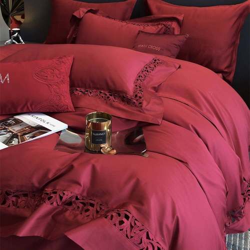 端婚庆大红色镂空寝具床用品S纯12022000400纯棉上长绒棉四件套家