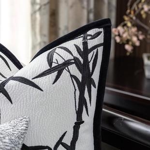 店新中式 高 竹叶刺绣抱枕套客沙发国风靠垫套靠样板JYM间酒软厅装