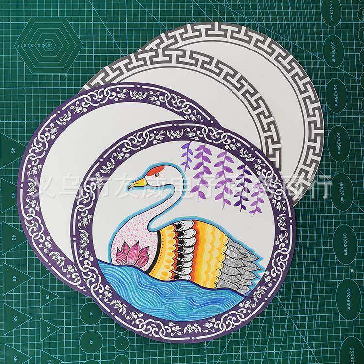 新款创意圆形古风画卡纸边框纸画688室幼术儿园美画纸粗糙白卡纸2