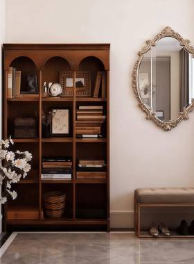 法式书全实木中古风古书柜置物架QZO落地放复置靠柜墙放书胡桃书