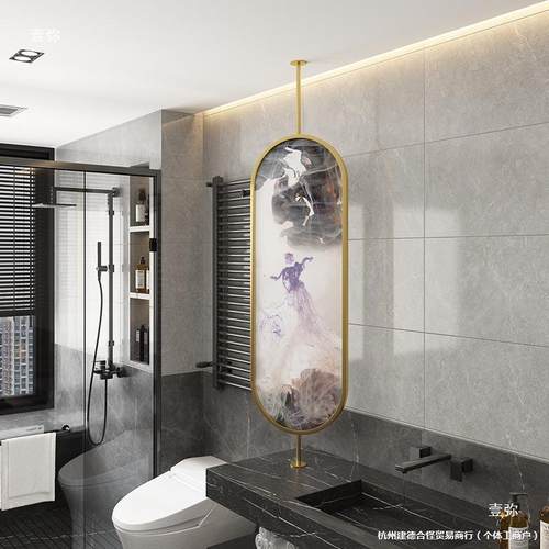 卫间悬空吊简约吊生装镜吊镜悬12空天花板旋转卫生间杆双面镜子