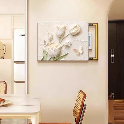 款油奶风SFM电表新箱装饰画花餐厅挂画抽象配电箱电源卉开关玄关