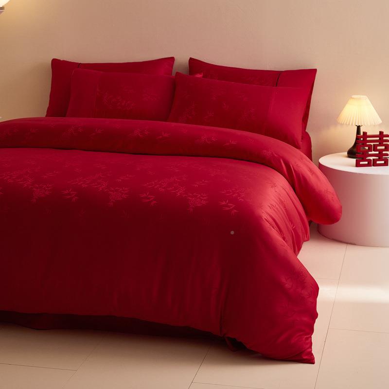 档中式结婚婚礼四件高套大上红色床单被套全棉纯棉新庆婚GnD6EPdW