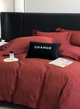 大气复古红色1酒00S全厚高棉加磨毛四件套纯棉被套奢华35228852端