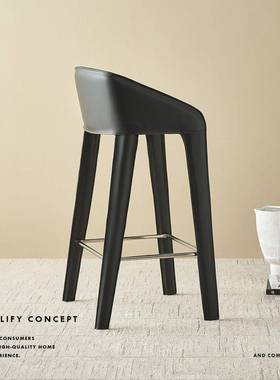 BVC意吧式家极简吧椅用马鞍皮扶手椅黑色高端台酒吧高脚椅现代简