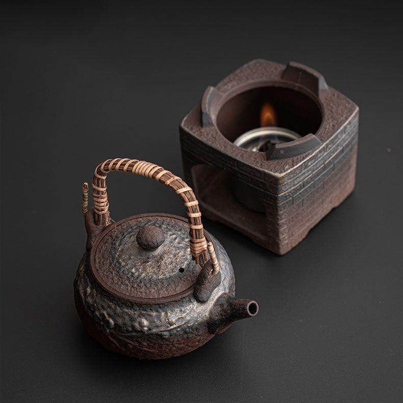 瓷古早酒精煮茶烧酒精炉室复古鎏金陶煮茶器户外内泡茶壶碳炉炉小