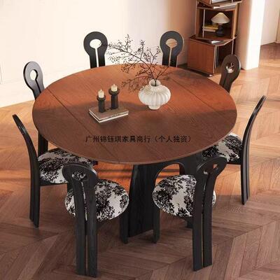 法中古风全实木可MRF白木伸缩餐桌可变圆桌式家用小户蜡型复古吃