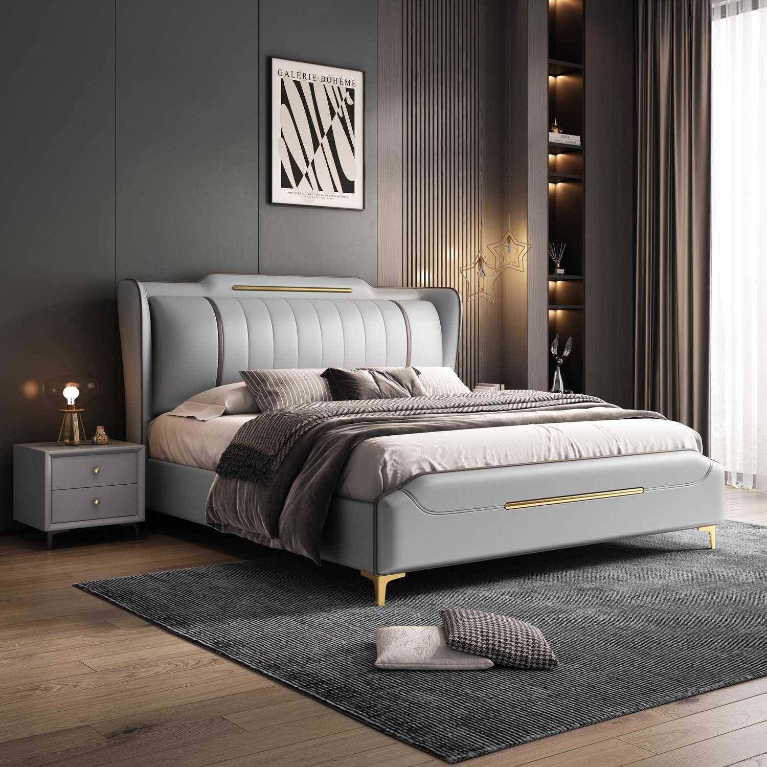 现代简约床1物.8米双人.婚床主意式卧15m见详情小户型软包储皮艺