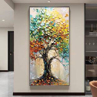 8版 825 代奢现走廊过道挂画高档大气客 饰画竖XL 发财树入轻玄关装