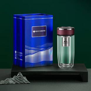 万象新款双层玻璃杯男女士高档滤网车载便携杯子透明过滤V195L