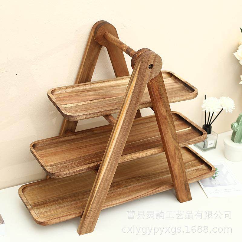 木质托盘收纳架相思木三层收纳架火锅店桌面蔬菜食材置物架可折叠