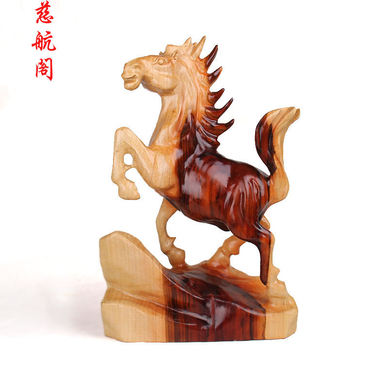 桃木马摆件木雕实木原色十二生肖马大号木马摆件