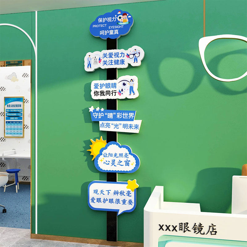 眼镜店装饰品背景墙面贴纸画爱护眼睛创意验光广告海报橱窗玻璃门