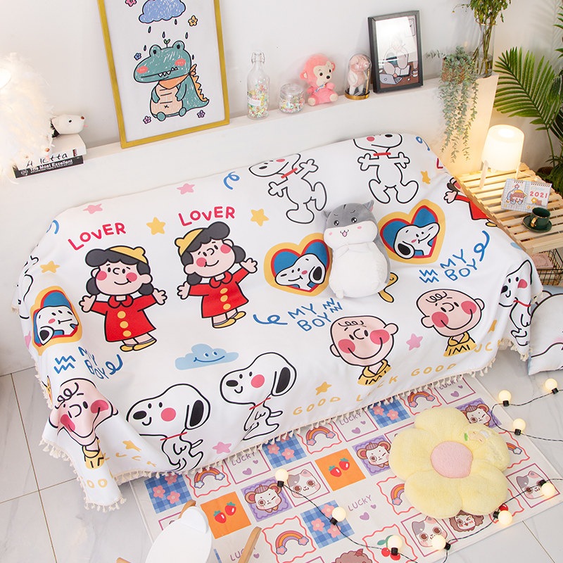 可爱卡通沙发巾大尺寸沙发盖布扶手巾防尘耐脏套罩子靠背垫野餐毯