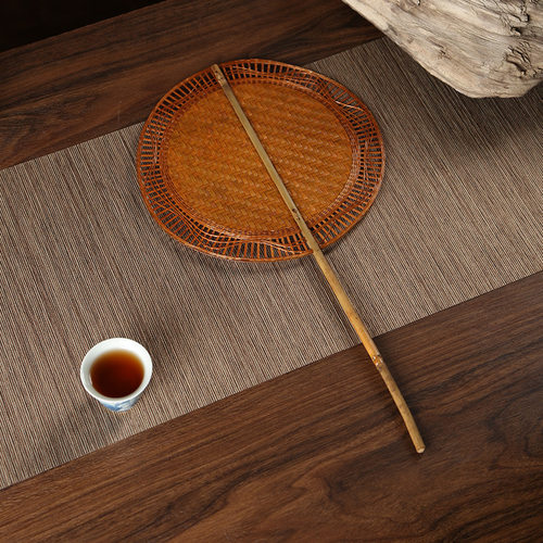 手工创意大漆复古竹编八方回纹扇宋锦包边龟背扇竹丝精编竹丝花编