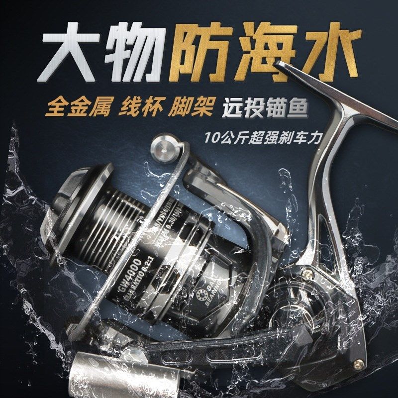 纺车鱼轮全金属海杆锚鱼矶竿钓远投渔轮斜口路亚马口防海水鱼线轮