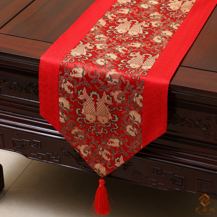 艺必旭中式织锦缎时尚喜庆桌旗简约田园餐桌桌布茶几布艺富贵床旗