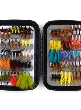 90pcs飞蝇钩套装盒装飞蝇钓苍蝇钩路亚假饵毛钩手工绑制